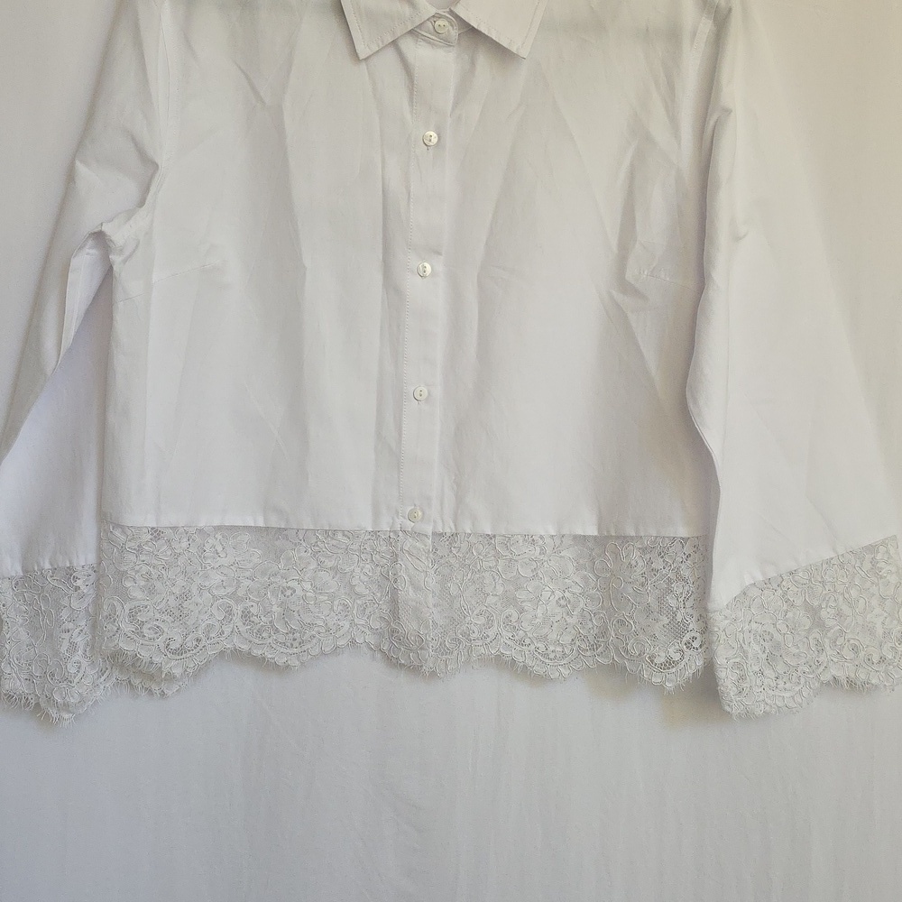 L'Agence White Blouse With Lace Hem And Cuffs.  Size Small Petite - Picture 3 of 10